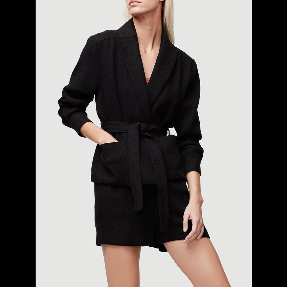 FRAME Black linen blazer with front pockets, small
